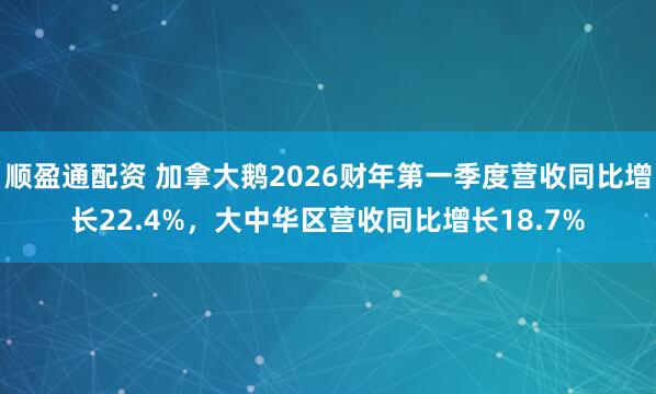 顺盈通配资 加拿大鹅2026财年第一季度营收同比增长22.4%，大中华区营收同比增长18.7%